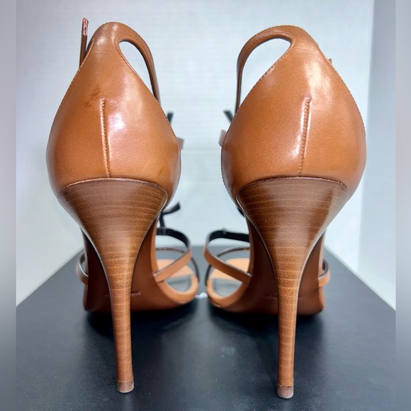 SAINT LAURENT CASSANDRA 100 SANDAL METAL YSL LOGO BROWN LEATHER SZ 39.5 NEW! - Picture 4 of 16